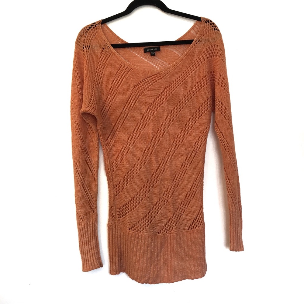 Bebe Metallic Open-Knit Pullover Sweater - Size S - Made in USA